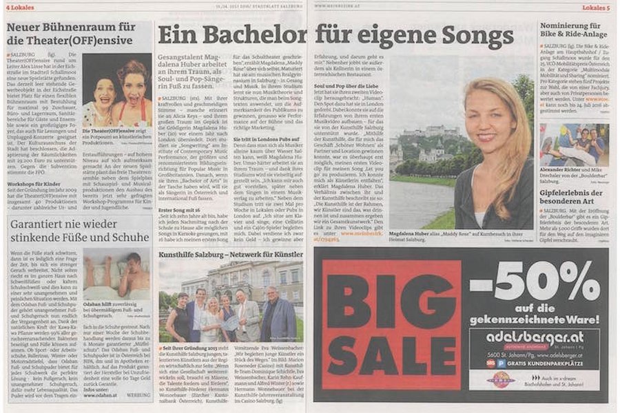 Ein Bachelor für eigene Songs, Stadtblatt, Flachgauer Nachrichten